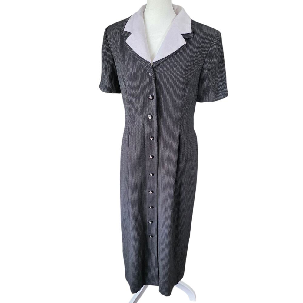 Vintage Miss Dorby Dress 12P Black Stripe Wednesday Addams Goth Collared
